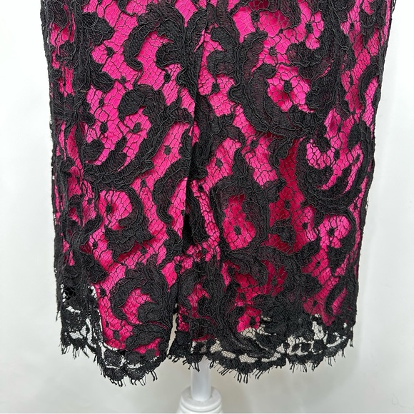 Karen Millen Pink & Black Lace Belted Sleeveless Sheath Pencil Cocktail Dress 8 - Picture 8 of 13